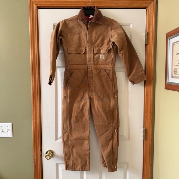 Carhartt Other - Carhartt Vintage Kids Brown Quilt Lined Duck Coveralls Insulated